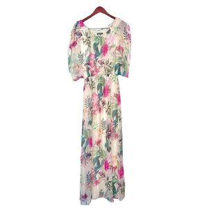 Piaza del tempio silk blend Floral print maxi dress flowers small made in Italy